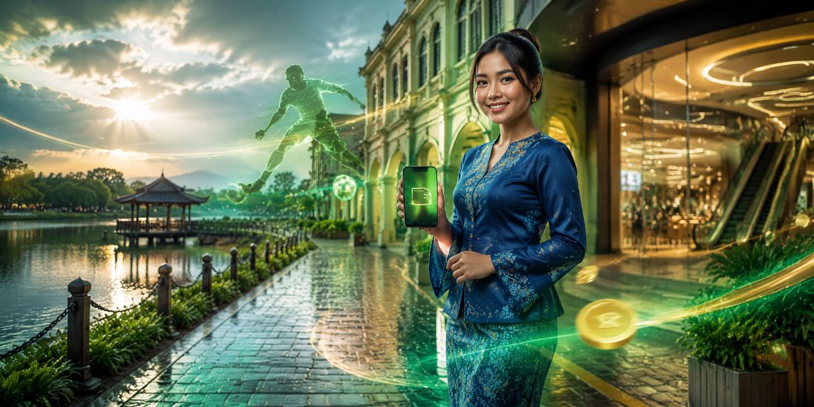 Wanita Malaysia dalam baju kurung membuat deposit pertama untuk bonus selamat datang